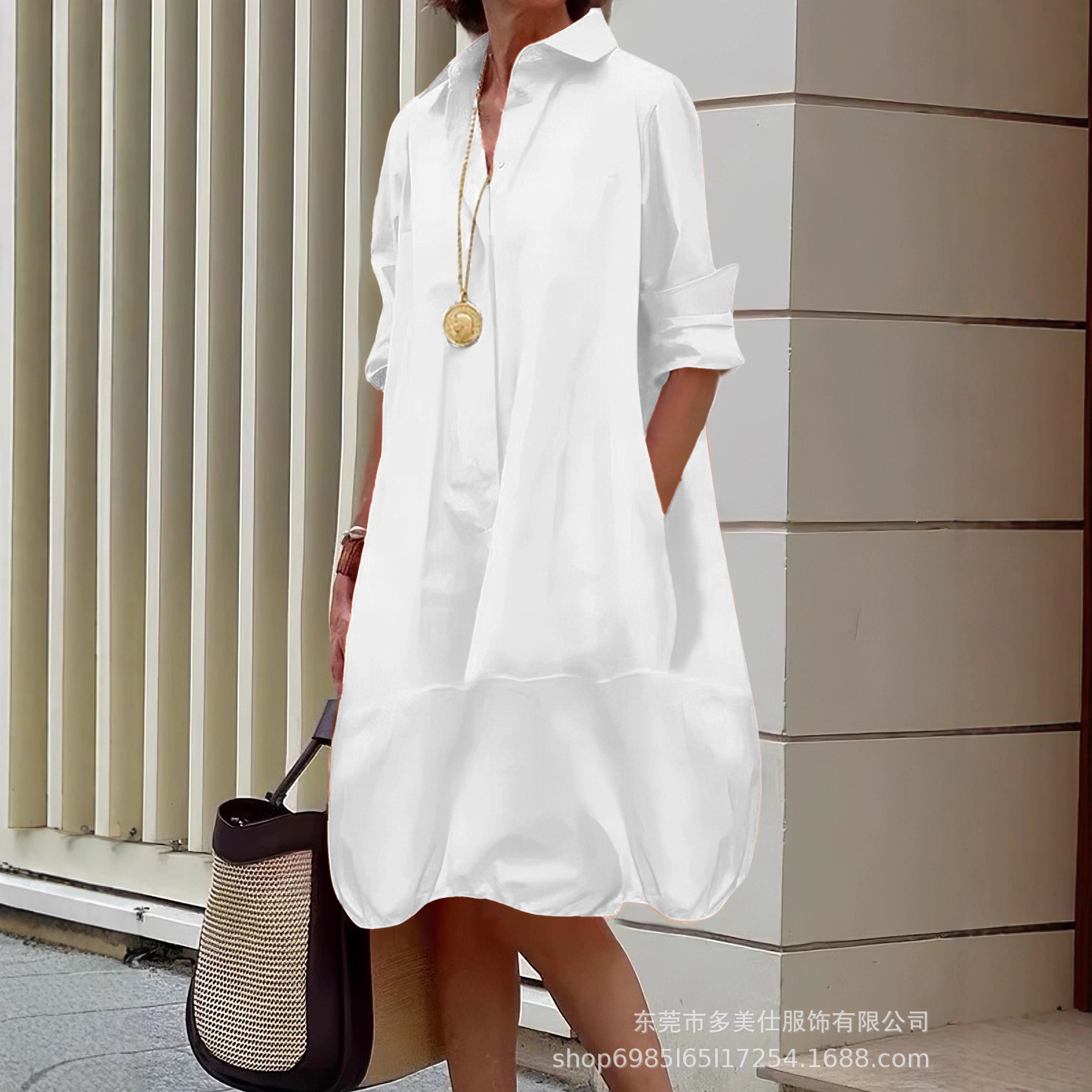 2026 European and American Cross-Border Amazon Autumn and Winter New Women's Solid Color Button Versatile Casual Elegant Cardigan Dress