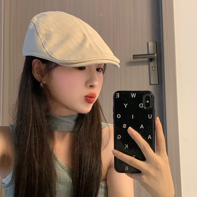 British style retro progressive cap women's solid color newsboy cap men's all-match summer and autumn Japanese style duck tongue beret