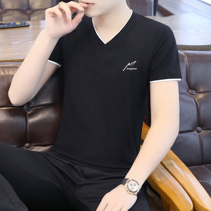 Summer Short-Sleeved T-Shirt Men's V Neck Bottoming Shirt Fashion Trbottomy Brand Thin Breathable Sweat-Absorbent T-Shirt Top Clothes