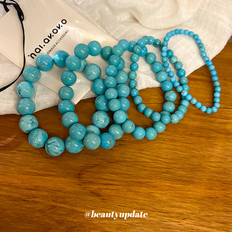 Artificial Turquoise Beaded Elastic Bracelet French Fashion Simple Bracelet High-End Small Fresh Elegant Bracelet