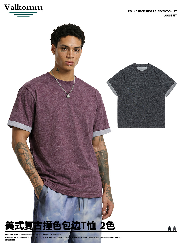 Laikke American Retro Raglan Sleeve T-Shirt for Men, New Summer Style with Contrasting Color Trim Design, Loose Trendy Brand Short-Sleeve Top