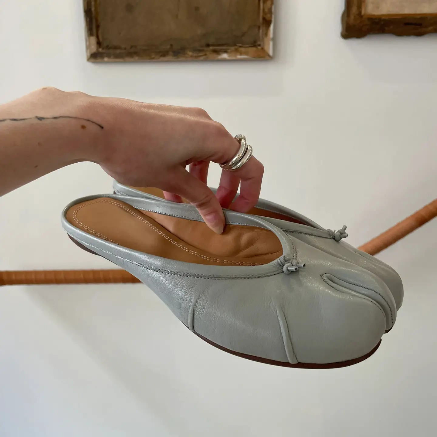 Goatskin Version ~ High-End Outer Wear Genuine Leather Split-Toe Slippers Women's Baotou Muller Half Slippers Flats Sandals Half Slippers