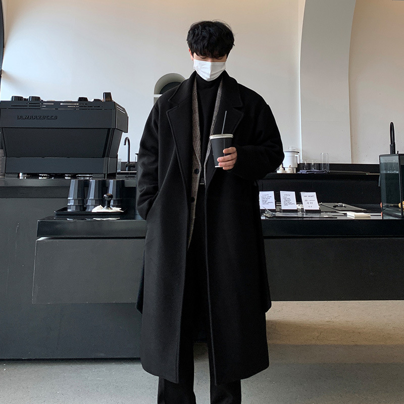 2024 New Men's Woolen Coat Mid-length Korean Fashionable Spring and Autumn Thickened High-end Sense Coat Woolen Coat