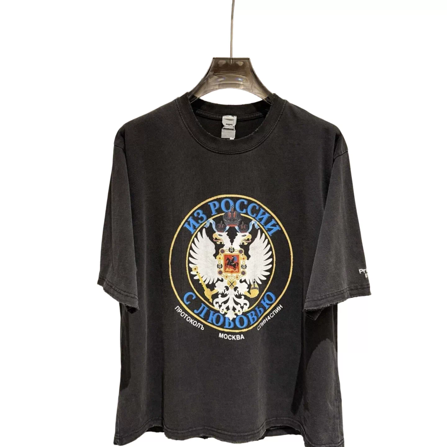 Original GR 25SS Russian limited double headed eagle print washed and worn out round neck short sleeved shirt