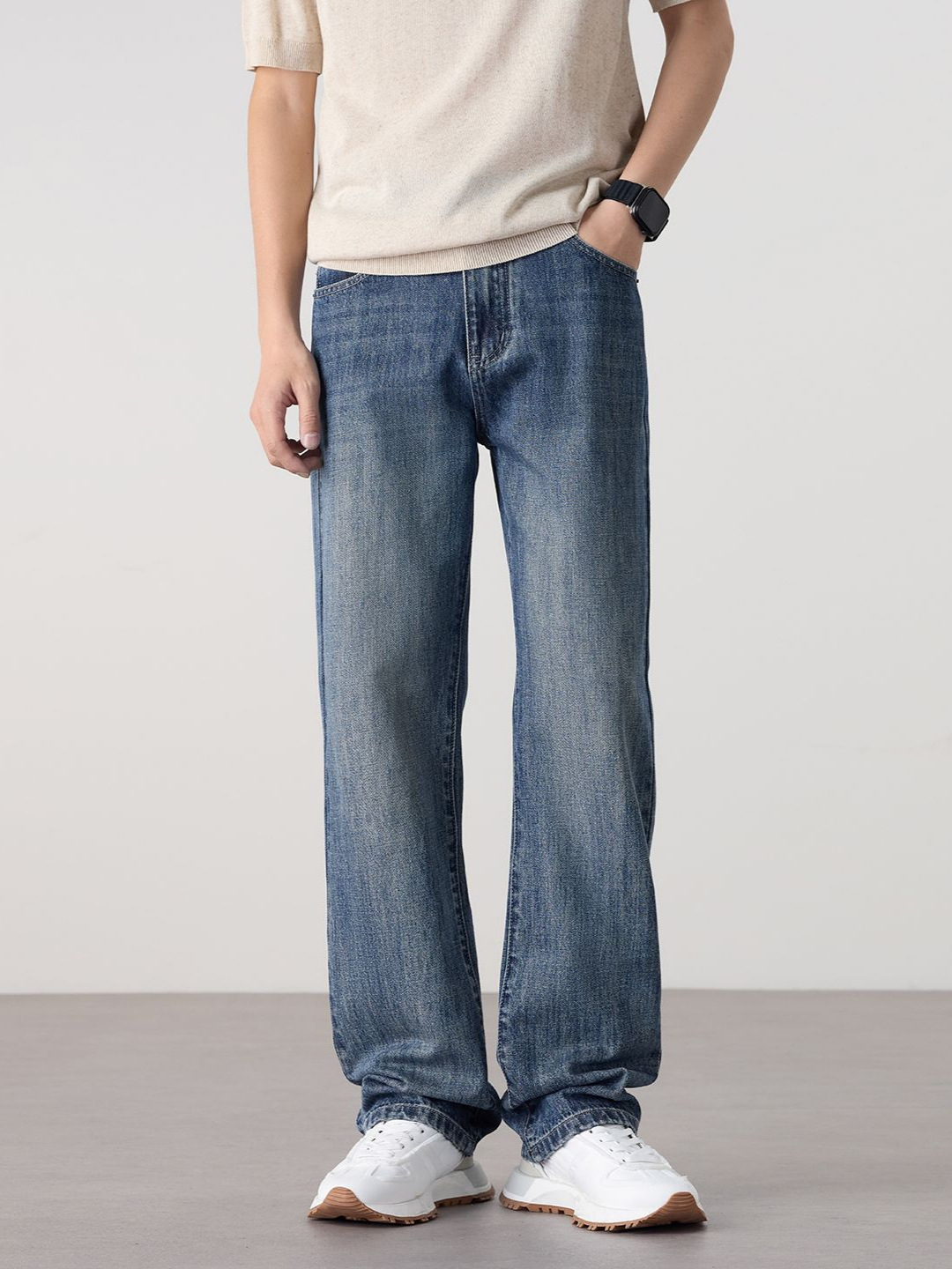 Shanggu Men's Wear Summer Thin Old Money Style Men's Straight-Leg Jeans Custom Retro Trendy Brand Washed Draped Pants