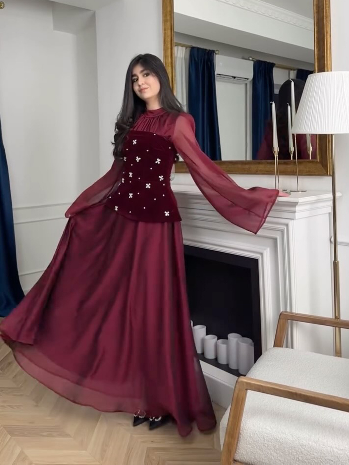 Amazon Europe and the United States 2025 spring new diamond stitching socialite design feeling waist slim dress dress women
