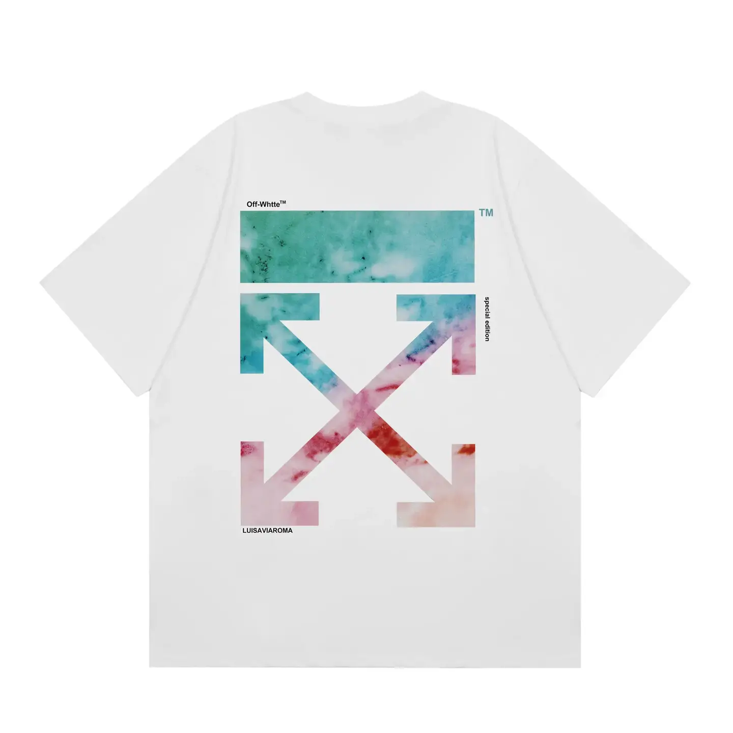 2025 Cross-Border Trendy Brand Ow Summer New Offwhite Letter Arrow Print Double Yarn Pure Cotton Short-Sleeved T-Shirt