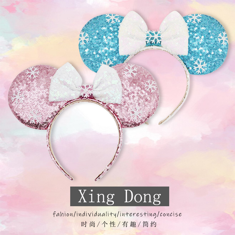 Frozen headband female love Sha Anna bow sequined headband Aisha Minnie Mickey hair accessories garden hairpin