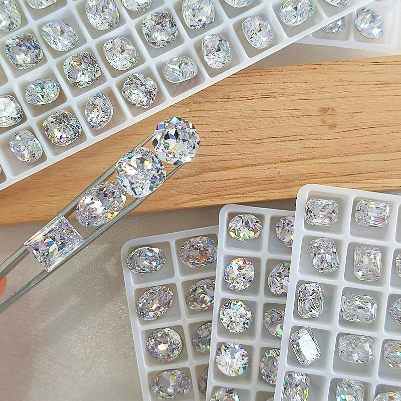Dongzhou Star Zircon Collection Ultra Sparkling Fire Color Ice Candy Square Octagon Pointed Bottom Nude Color Wearable Nail Art Accessories