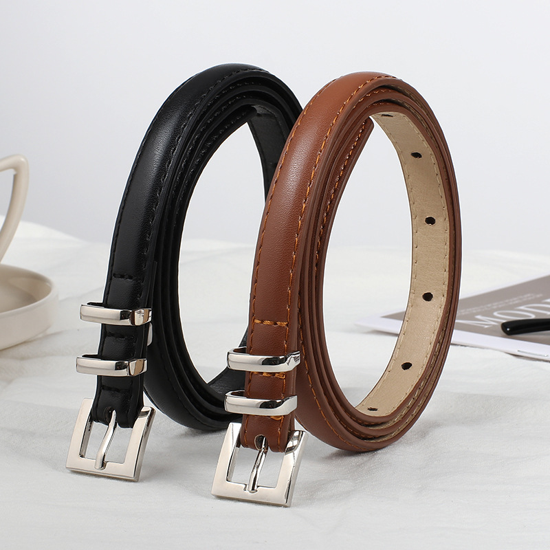 2025 Versatile New Black Simple Belt Women's Korean Style Decorative Jeans Fashionable High-End Thin Belt