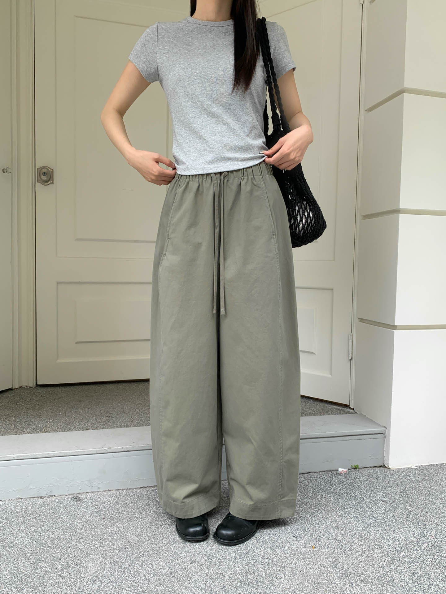 Gagd'Casual and Simple' Elastic Waist Drawstring Casual Pants for Women Early Spring High-Waisted Pear-Shaped Wide-Leg Casual Pants