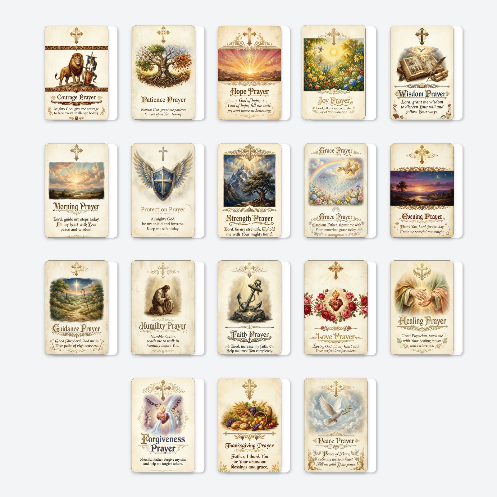 18 Vintage Heartwarming Prayer Cards with Various Themes, Suitable for Daily Prayers and Creating a Warm Atmosphere