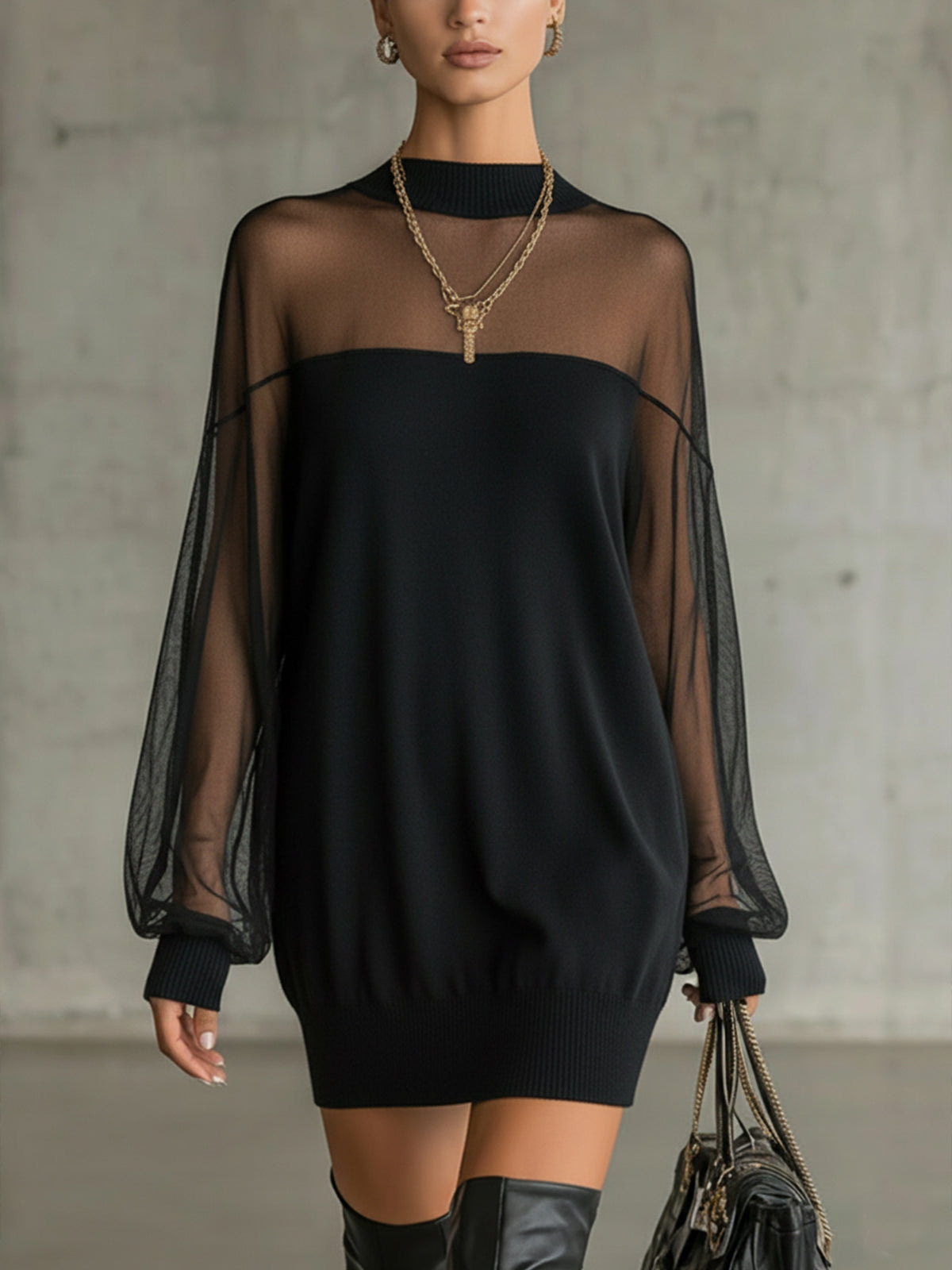2026 Spring Collection Amazon New Women's Fashion European and American Style Spring and Autumn Mesh Mini Skirt Solid Color Dress