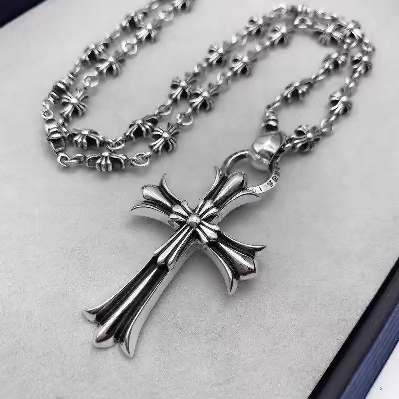 Personalized Double-Layer Cross Pendant Sweater Chain European and American Retro Retro Necklace Men and Women Trendy Cross Chain