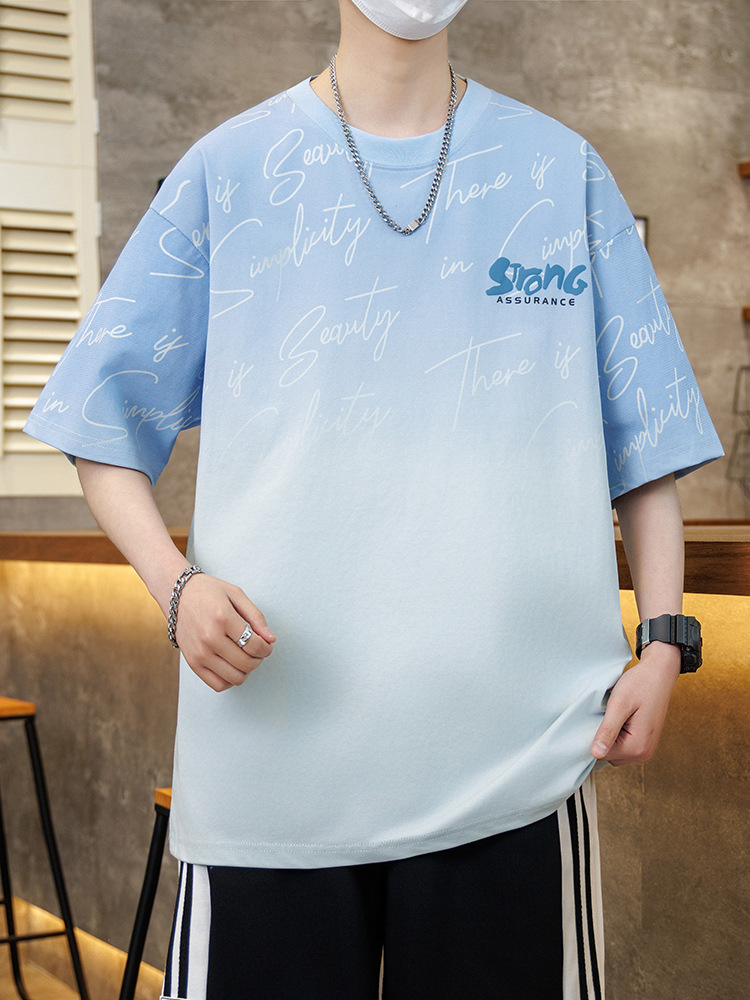 Teenagers Gradient Short-sleeved T-shirt Boys 12-15 Years Old Middle School Students 13 Handsome Summer Dress 14 Loose T-shirt Top