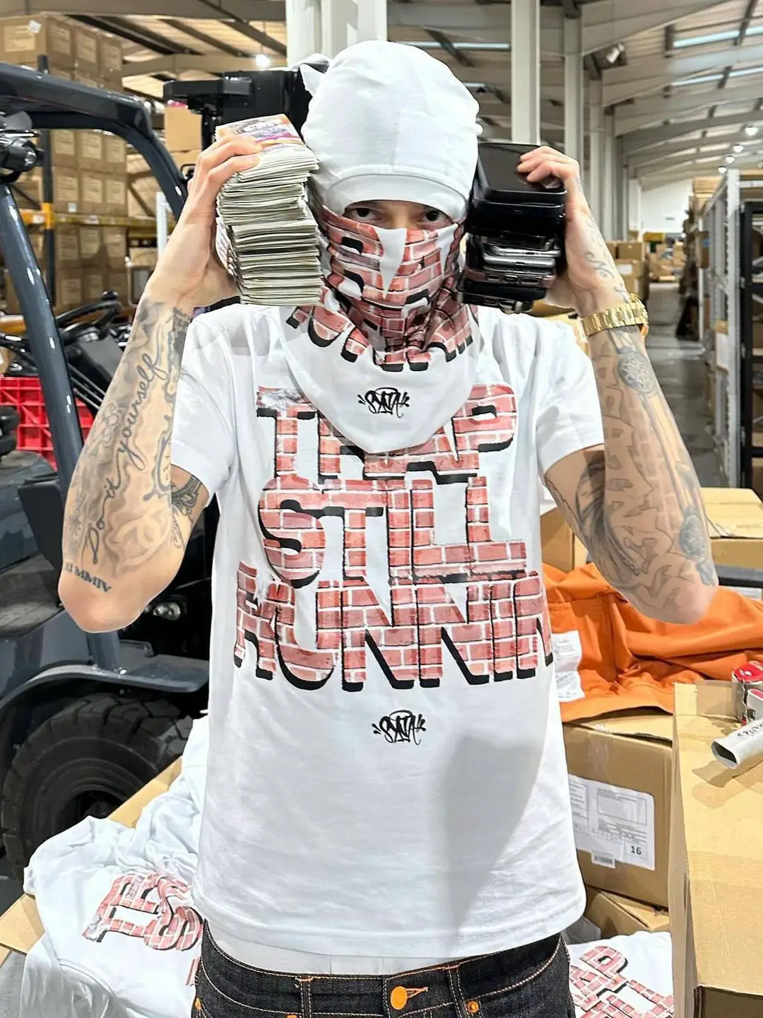 Drill Syna World High-Quality American Street Hip-Hop Printed Short-Sleeved T-Shirt Men's Trendy Half-Sleeved T-Shirt