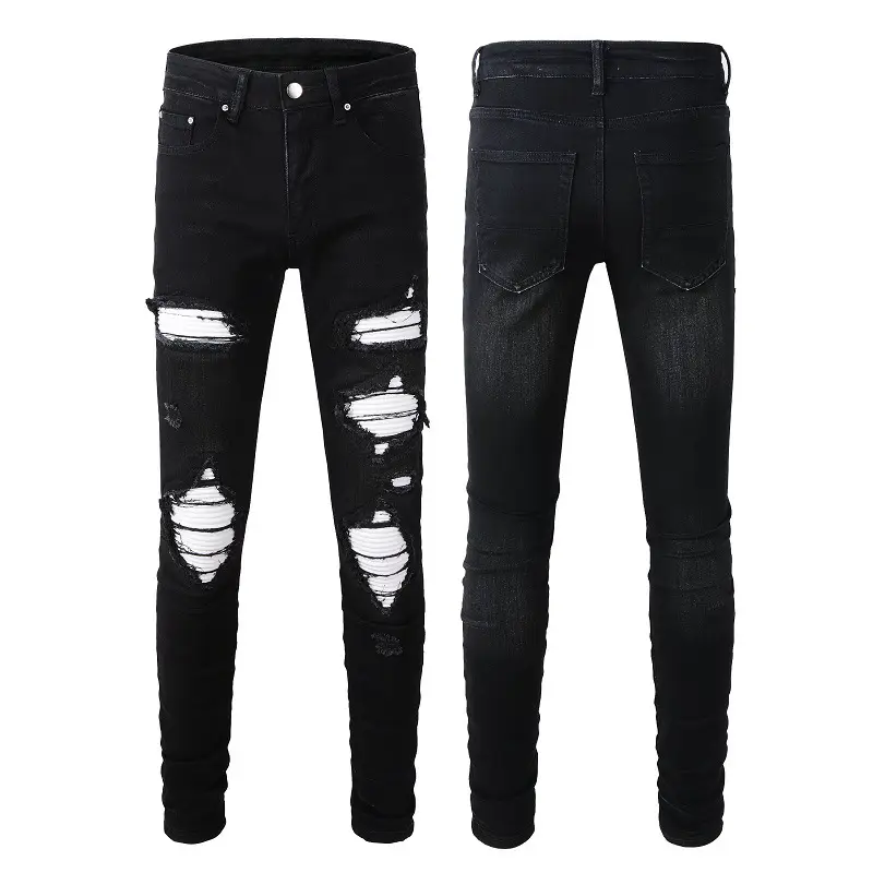 Men's Black Ripped Slim-Fit Stretch Jeans