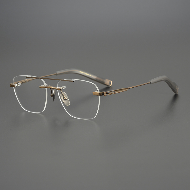 Designer Niche Stylish Old Money Style Rimless Aviator Pure Titanium Men's Driving-Specific Prescription Eyeglass Frames