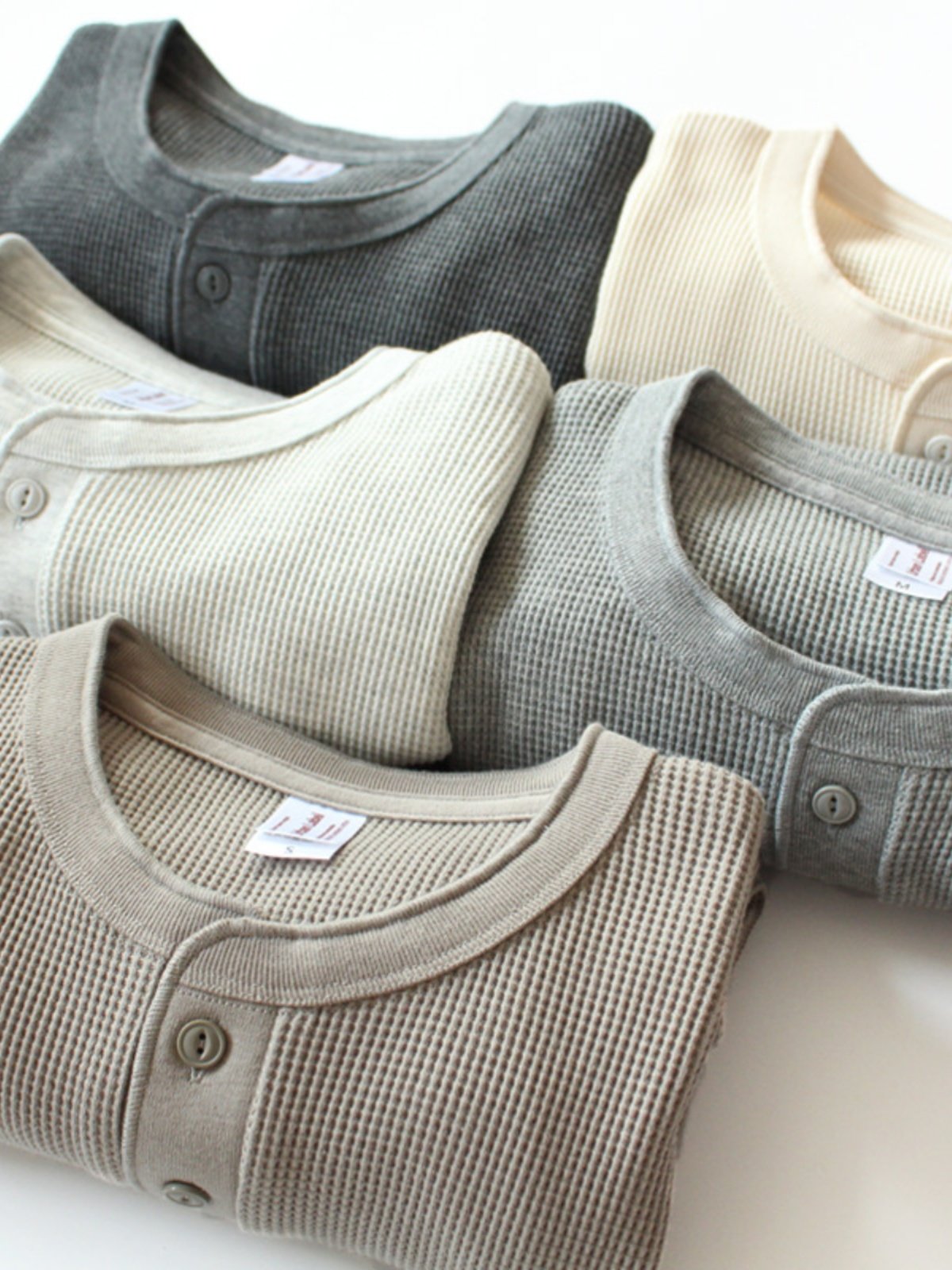 American-Style Heavy Cotton Thickened 315g Waffle Knit Henry Collar Long-Sleeve T-Shirt for Men, Stretchy Slim-Fit Base Shirt Foto QC de TAOBAO na Qualit.ly