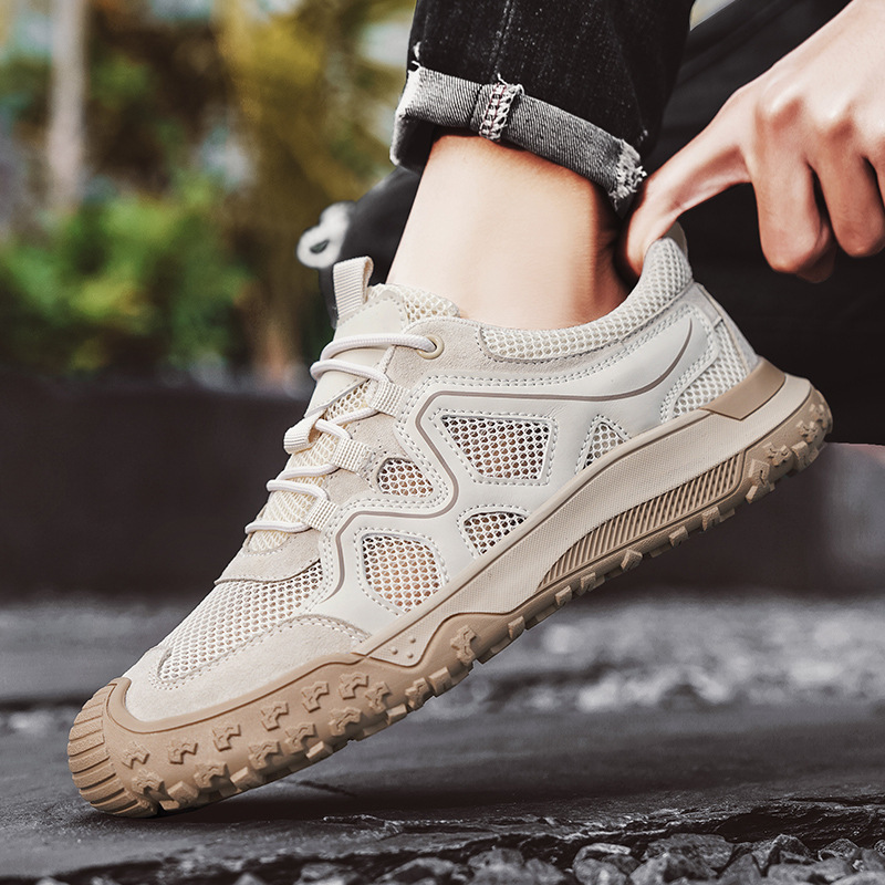 sneaker Men's 2025 New Mesh Breathable Casual Shoes Genuine Leather Comfortable Fashion Soft Bottom Outdoor Hiking Shoes