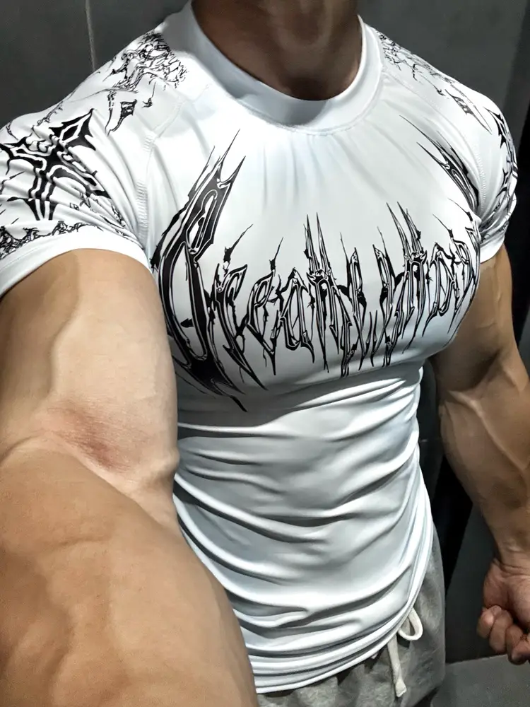 Tt Wolves Gothic style fast drying compression tight fitting mid length men's and women's fitness clothes short sleeved D13