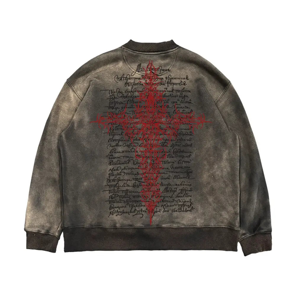 MELANIN black tattoo gothic style niche dark Sanskrit design punk mud dye heavy industry hoodie