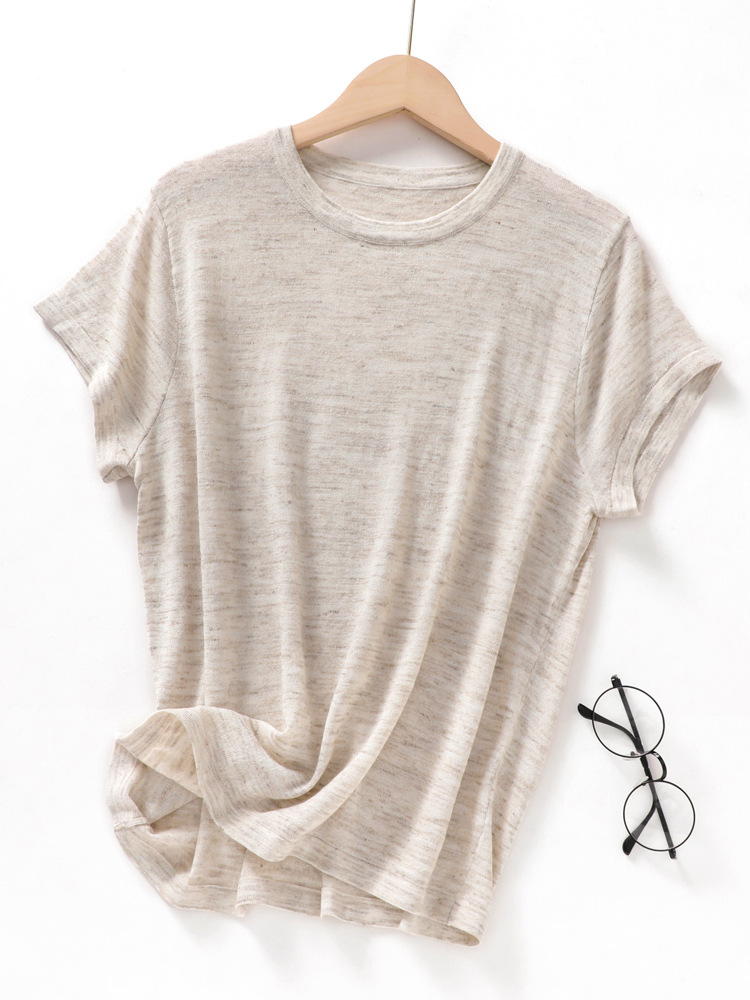 Floral Lyocell Lightweight Breathable Summer New Loose plus size Simple Round Neck Knitted Short-sleeved T-shirt for Women