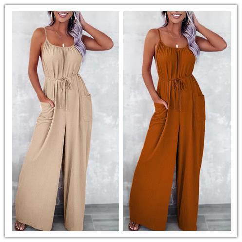 2026 Summer New Cross-Border Women's Fashion European and American Foreign Trade Amazon Aliexpress Solid Color Strap Jumpsuit