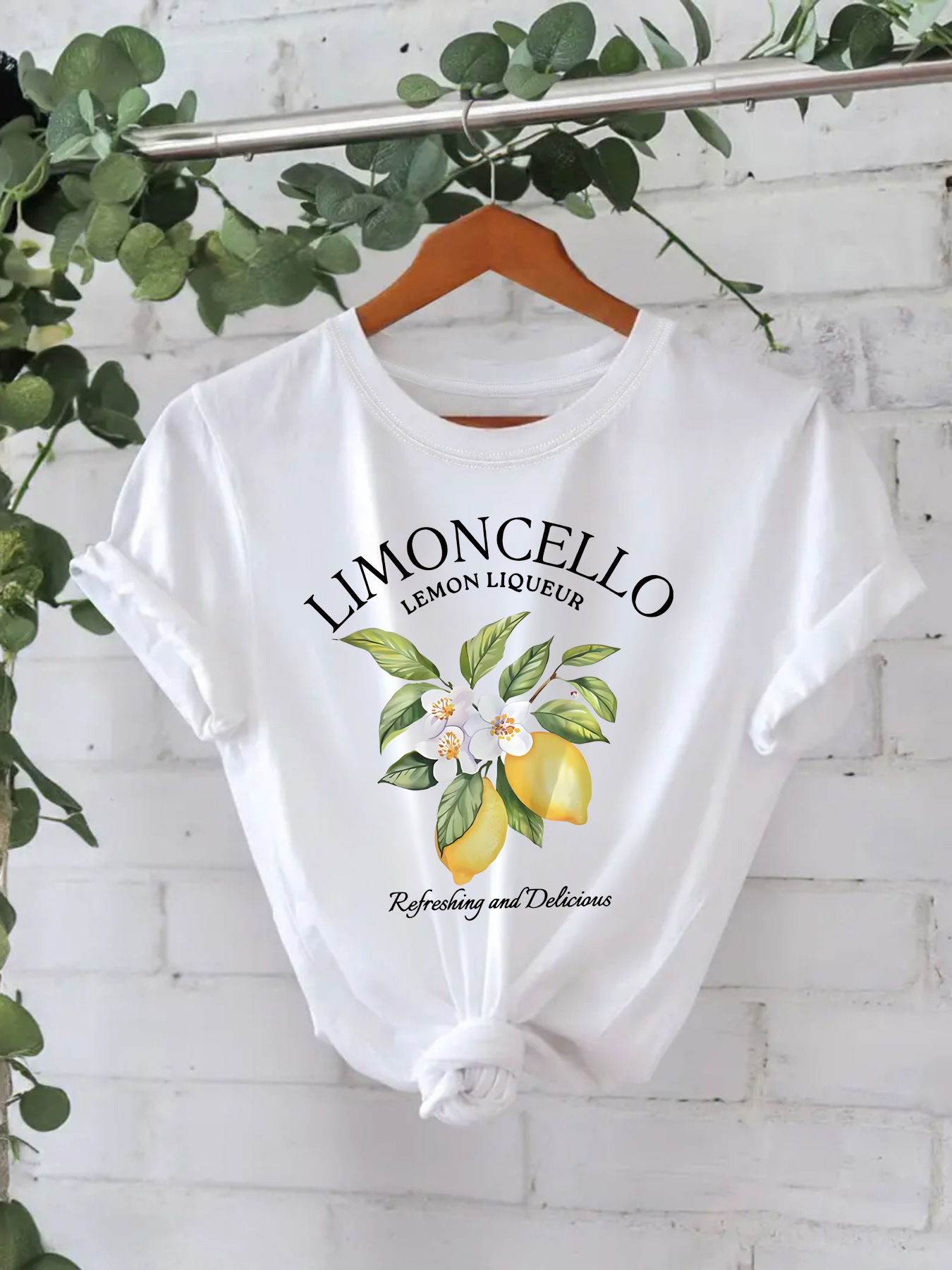 Pure cotton T-shirt European and American summer short sleeve round neck cross-border foreign trade American lemon pattern printed T-shirt women foreign trade factory