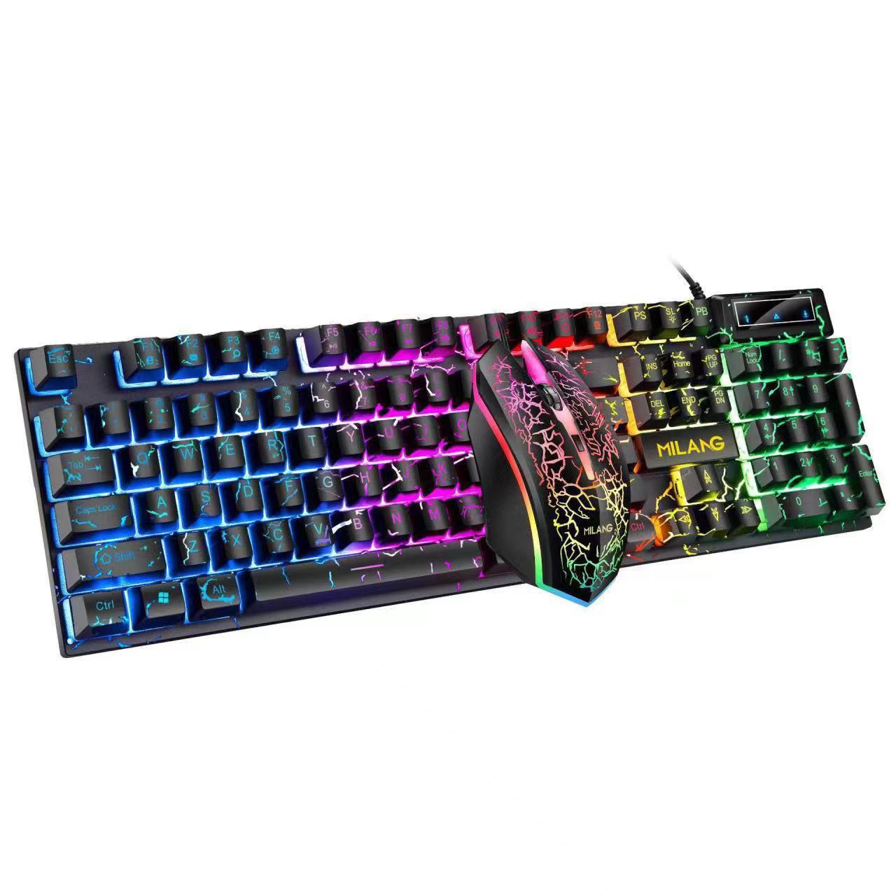 Mi Lang T520 crack character wired USB luminous keyboard mouse set mechanical feel office gaming keyboard