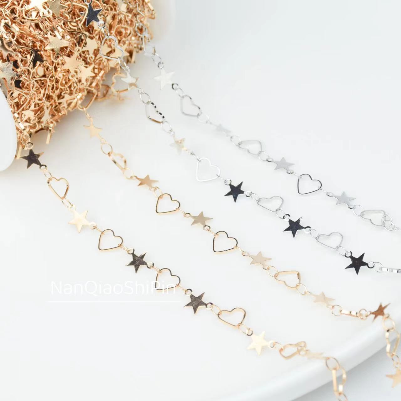 DIY Chain Color-Preserving Star Chain Peach Heart Chain Antique Style Jewelry Gold-Plated Pure Copper Chain Bag Bracelet Jewelry Materials