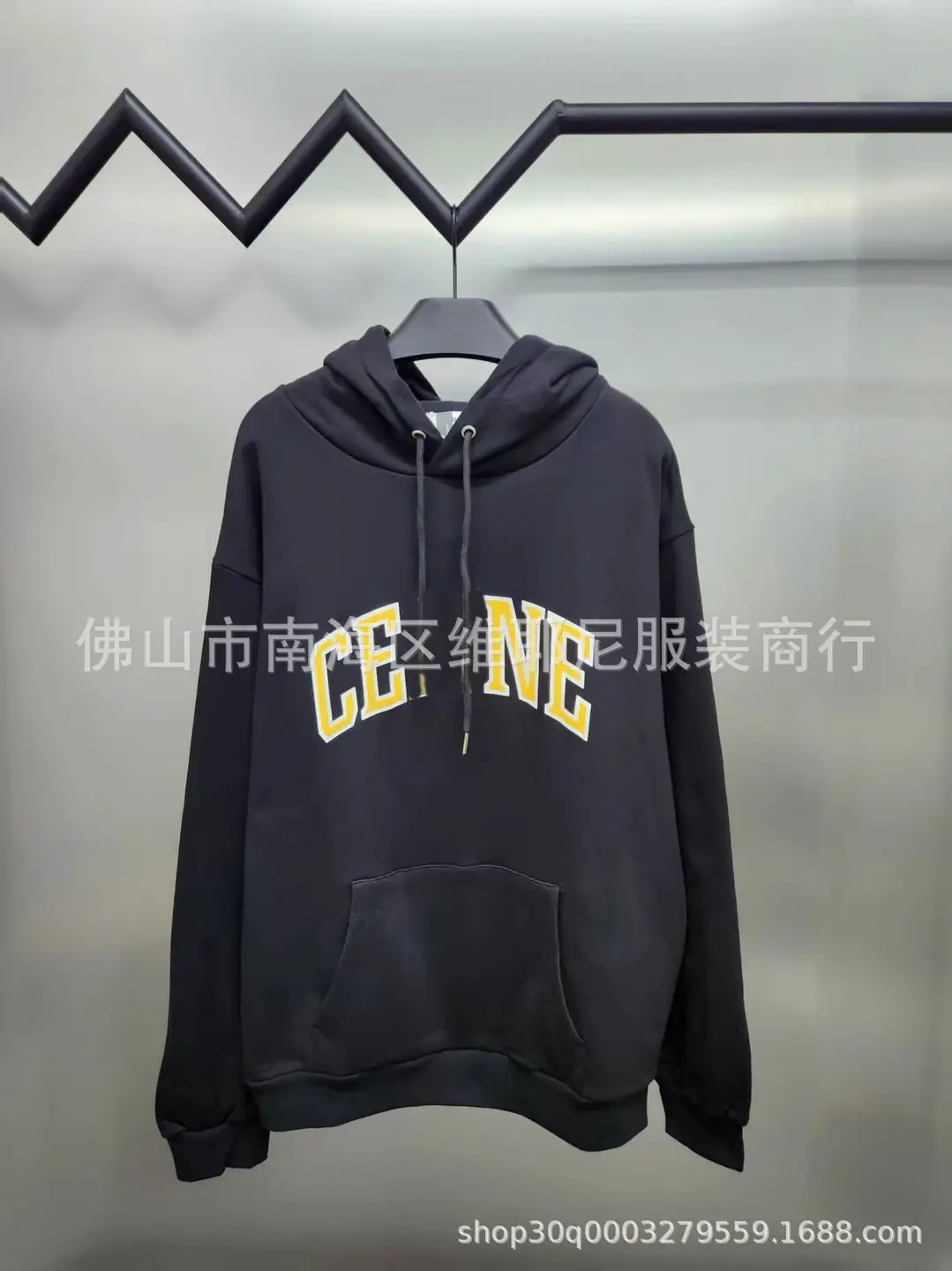 High-Quality In-Stock Ce New Crackle Letter Print Hooded Sweatshirt Heavy High Street Loose Simple Hoodie