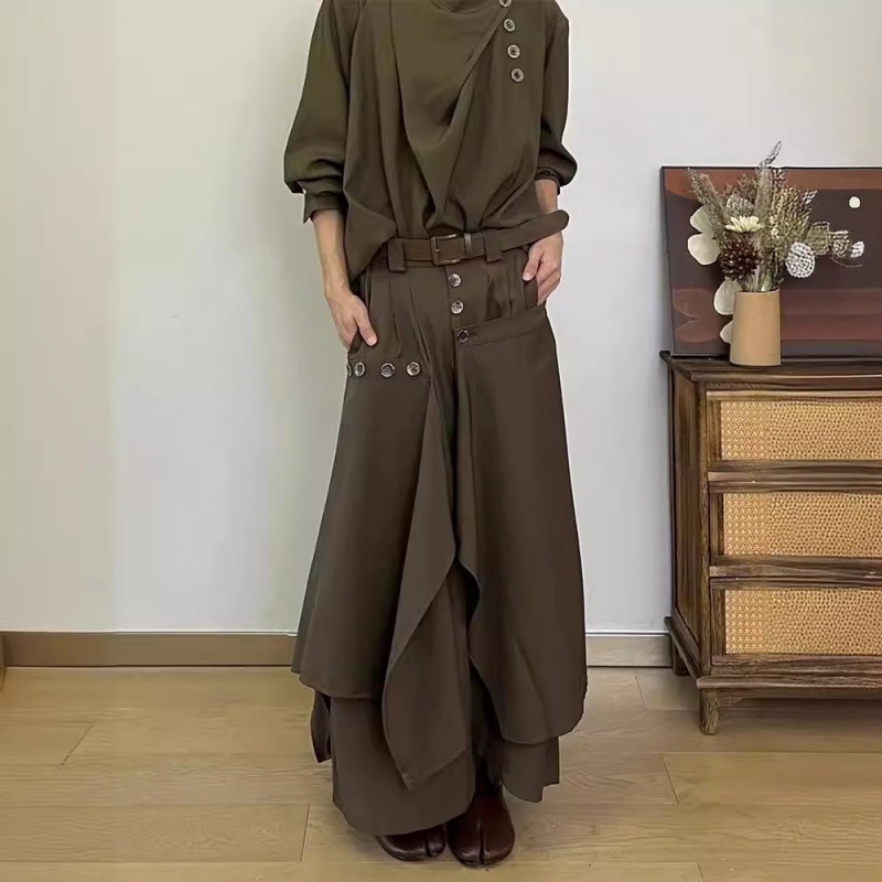 Japanese-style Irregular Button Superior Pants Men's Pants Skirt Design Niche Nine-point Daggy Wide-leg Skirt Pants Men