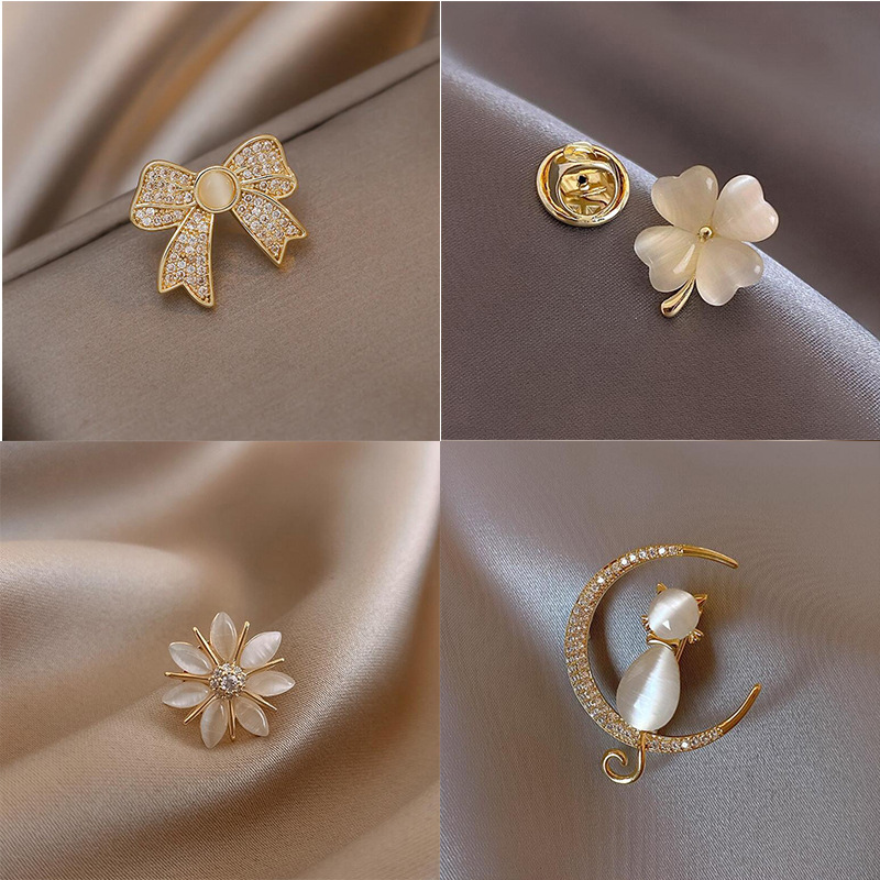 South Korea New Fashion High-end Brooch Women's Rhinestone Silk Towel Buckle Anti-light Buckle Crystal Corsage Pin Pearl Jewelry