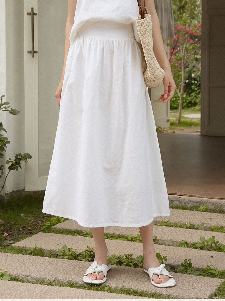 【Clearance Sale】Cotton and Linen Midi Skirt, Spring Vintage Simple Loose Fit Slimming Breathable Large Hem A-Line Skirt for Women