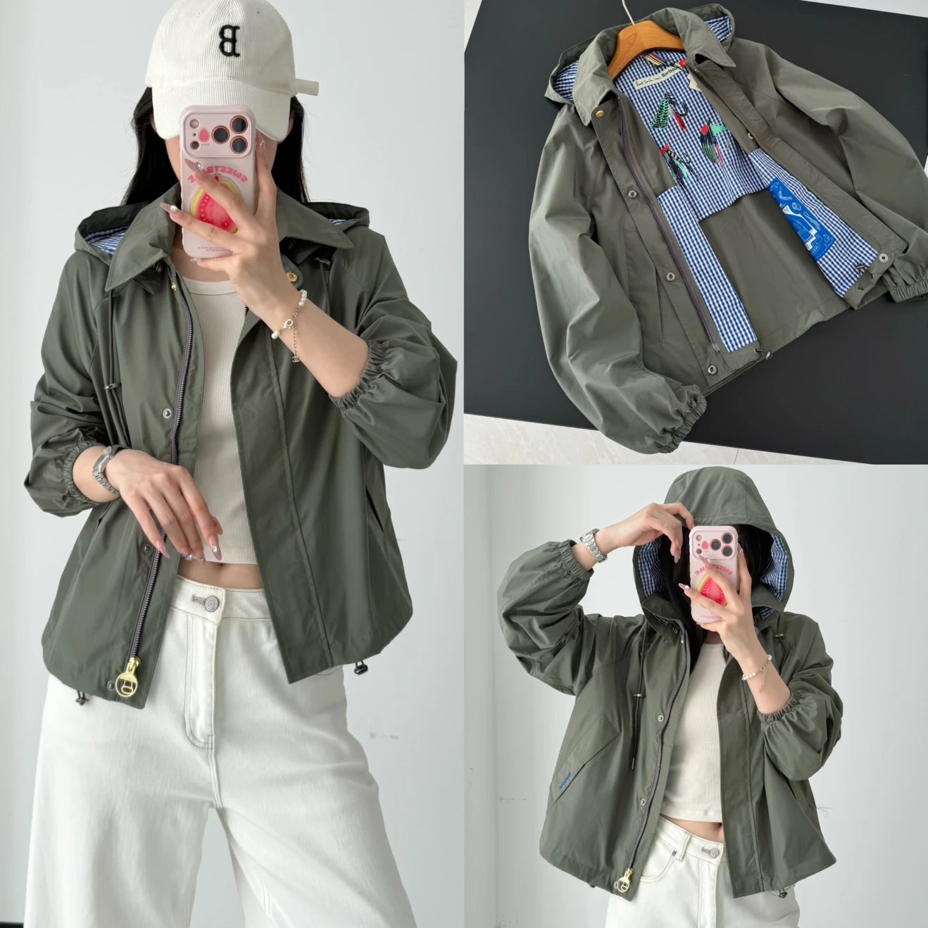 早秋新品 纯福利 Bar无蜡联名橄榄绿短款连帽夹克女士风衣 巴恩风代名词