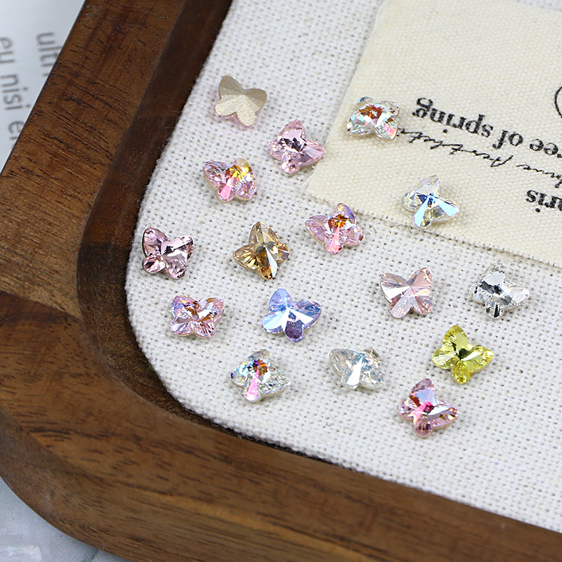 Dongzhou Crystal Butterfly Nail Art Rhinestones 5mm Colorful Artificial Crystal Pointed Bottom DIY Internet Celebrity Small Butterfly Nail Art Decorations