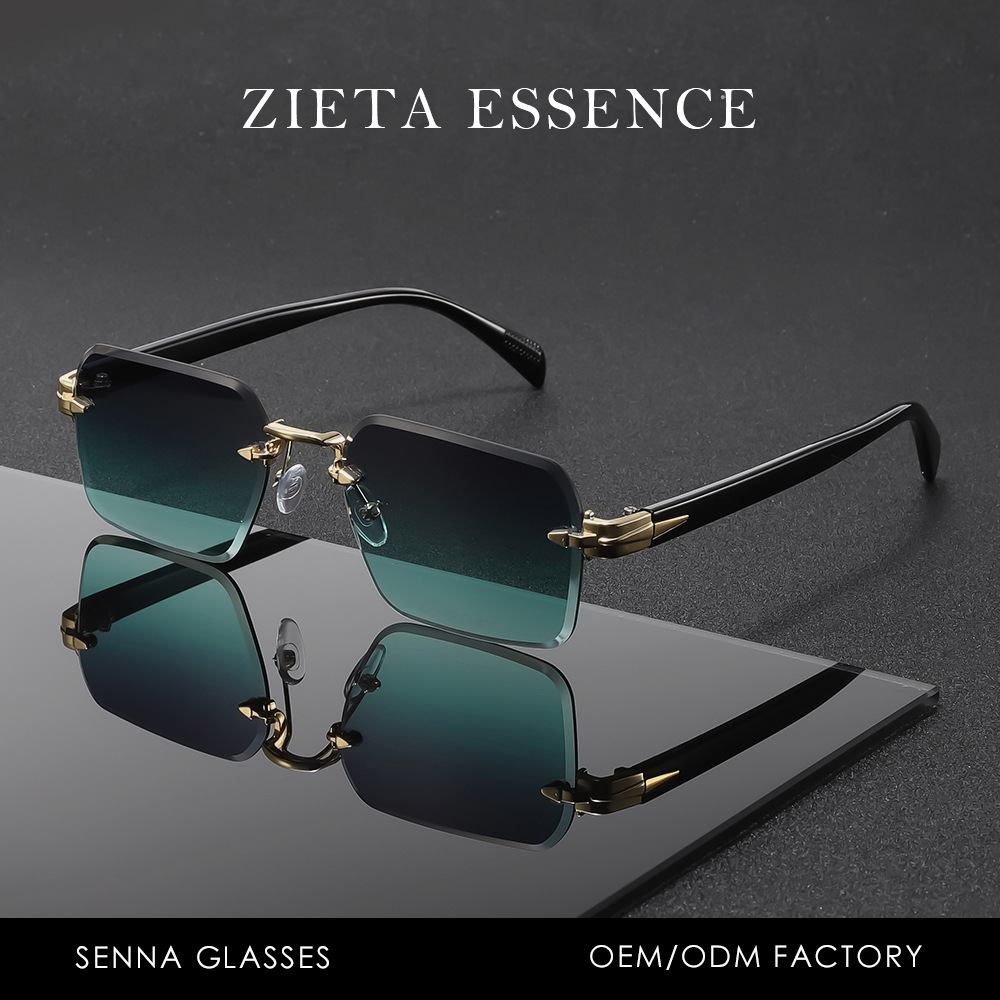 Cross-Border Metal Rimless Sunglasses Cross-Border Hot-Selling Outdoor Metal Hinge Quality Glasses Men and Women Cut-Edge Sunglasses