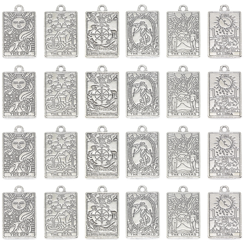 6 Ancient silver tarot pendant DIY alloy jewelry accessories bracelet necklace vintage pendant cross-border hot sale
