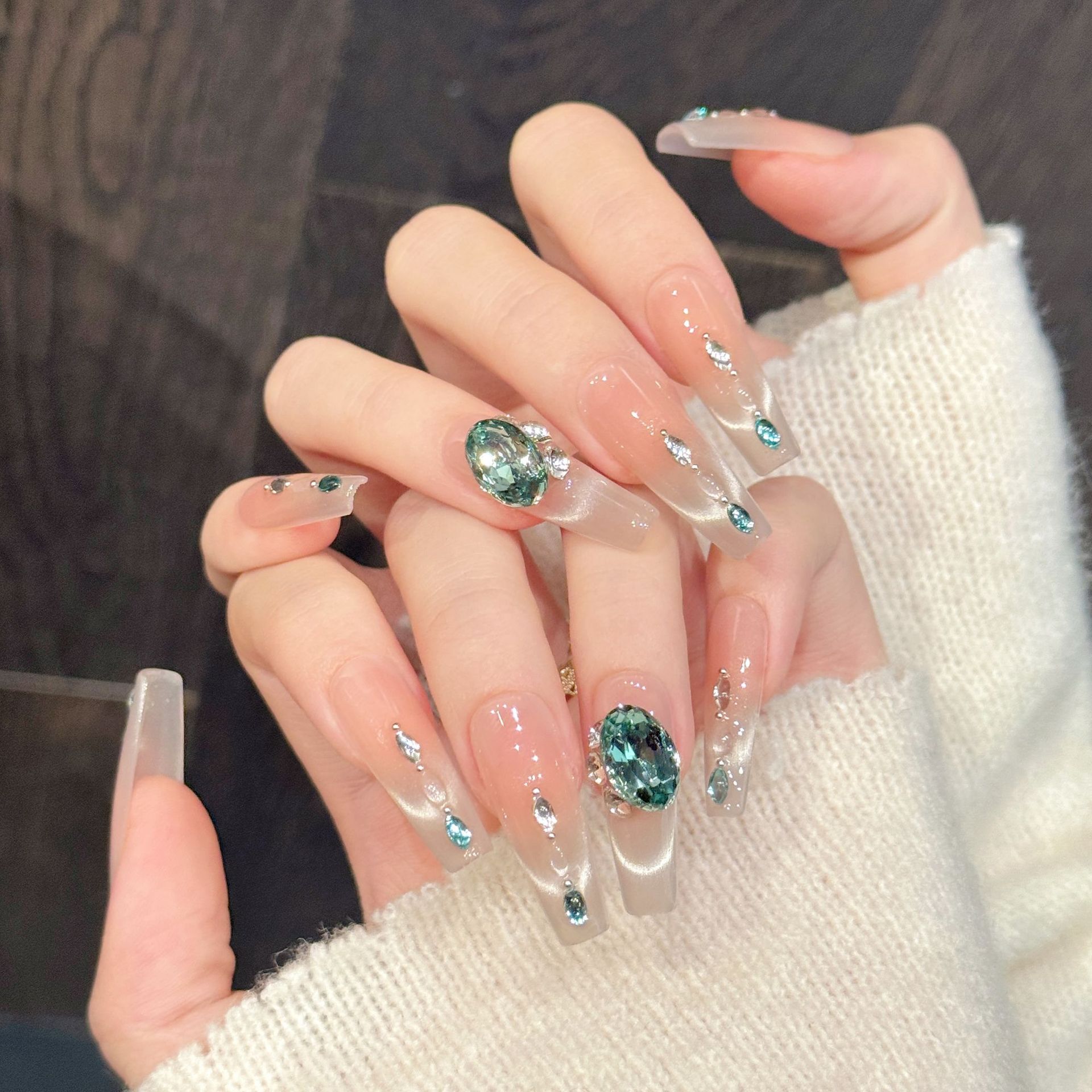 Rikaman Original [Ice Jade Hanging Diamond] Ice Transparent Base Color Blue Jade Gemstone Pendant Nail Art Patch Purely Handmade Wearable