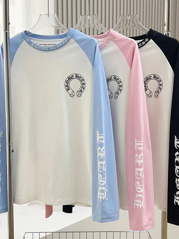 Trendy Brand New Cro Ch Authentic Horseshoe Ring Color-Blocked Letter Crew Neck Long-Sleeve T-Shirt for Men and Women, Fashionable Couple Sweatshirt