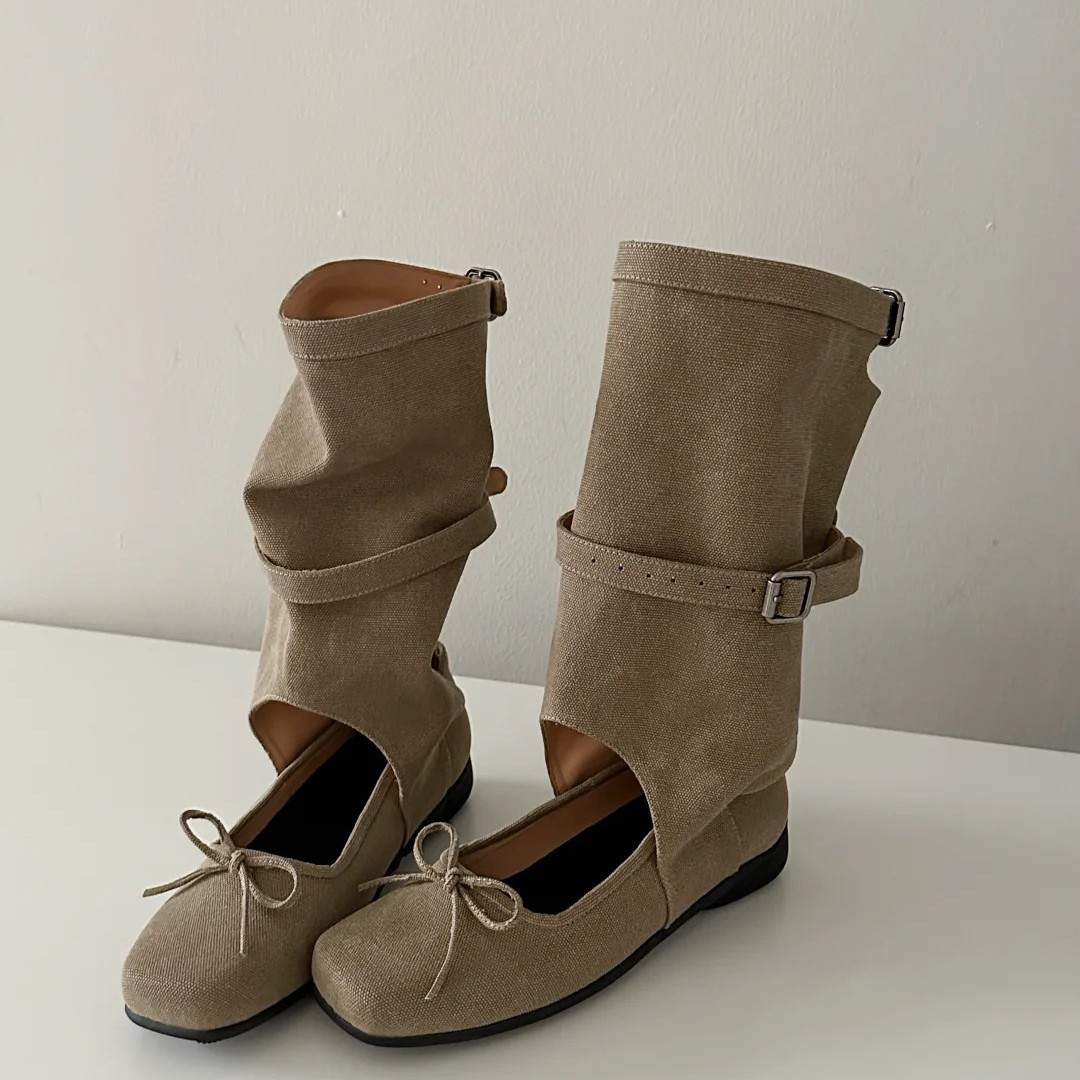 Height-Increasing 6cm ~2026 New Style Maillard Boots, Summer New Design Square-Toe Bowknot Chunky Heel Sandals