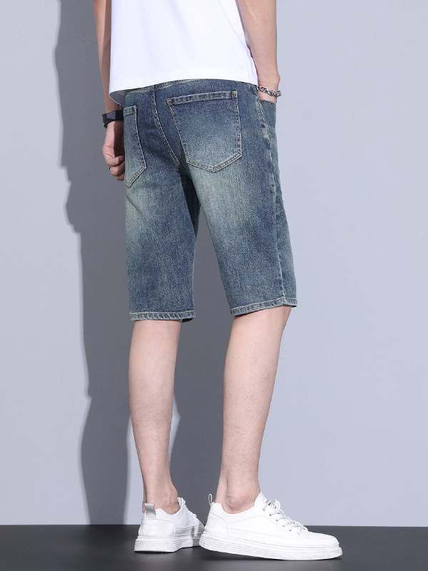 2026 New Summer Ice Silk Thin Denim Shorts Men's Straight Slim Fit Stretch Retro Casual Pants