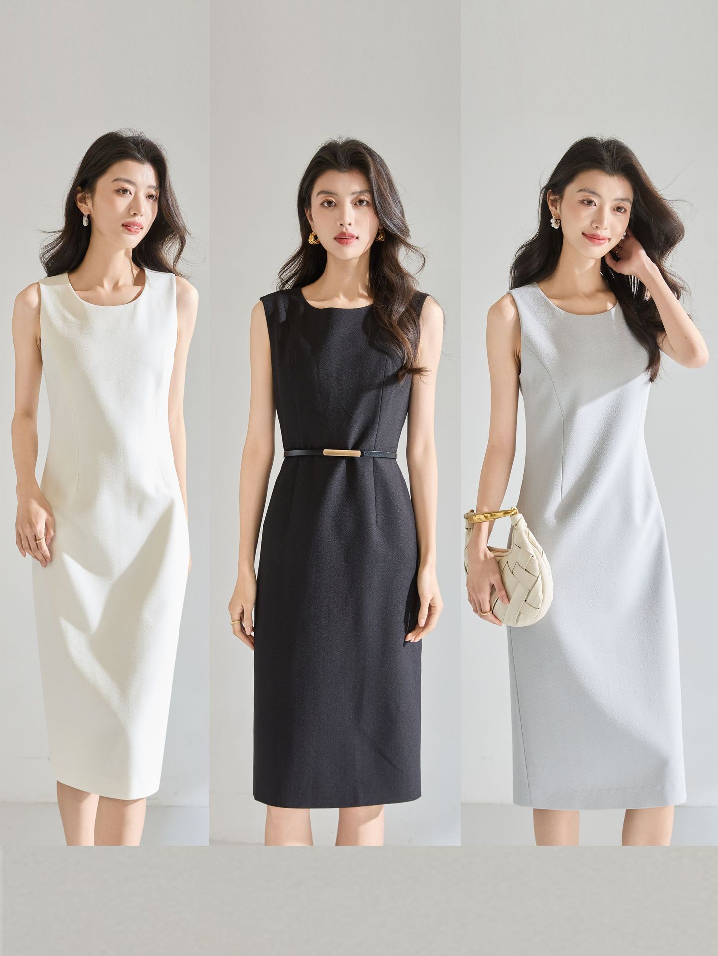 26 Spring/Summer New Style Elegant Suit Dress with a Slimming Effect, Solid Color Sleeveless Mid-Length Dress 22746
