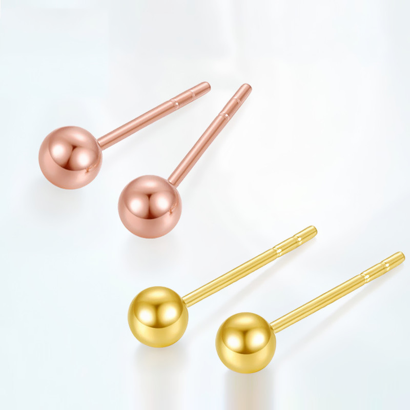Korean Style Fashionable Rose Gold Plated Round Bead Earrings for Women, Sweet Student Small Light Bead Earrings, Bean Earrings