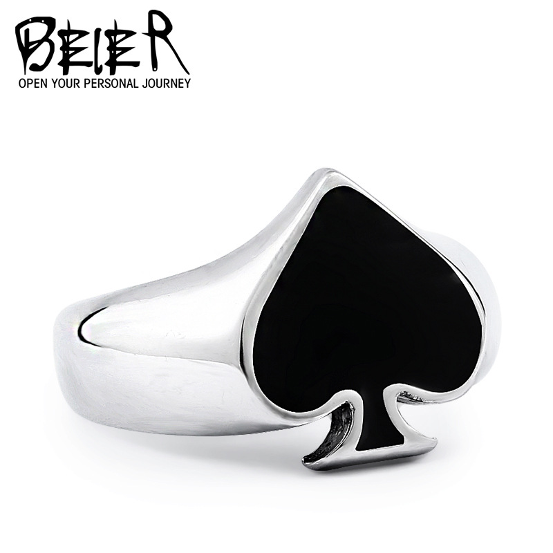 beier new titanium steel paint simple ring poker Spades Simple ring stainless steel men and women personality ring