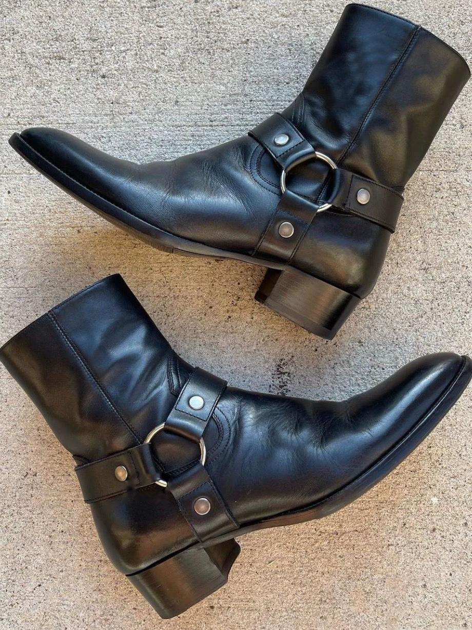 Chelsea Boots for Men, Spring and Summer, New European and American Style, Unique and Fashionable, Buckle Closure, First Layer Cowhide, Side Zipper, Breathable Martin Boots, Trendy