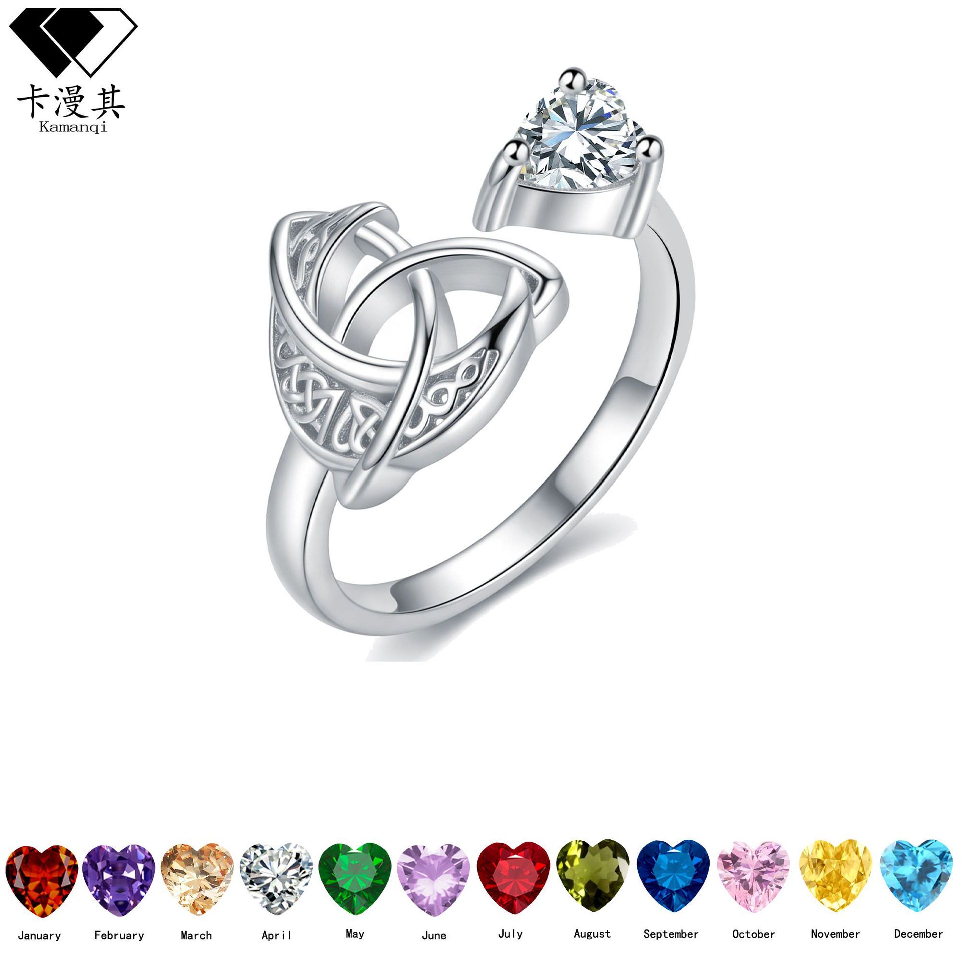 925 Silver-Plated Light Luxury Witch Knot Ring with a High-End Feel, Niche Design, Fashionable Birthstone Inlaid with Diamonds, Celtic Ring