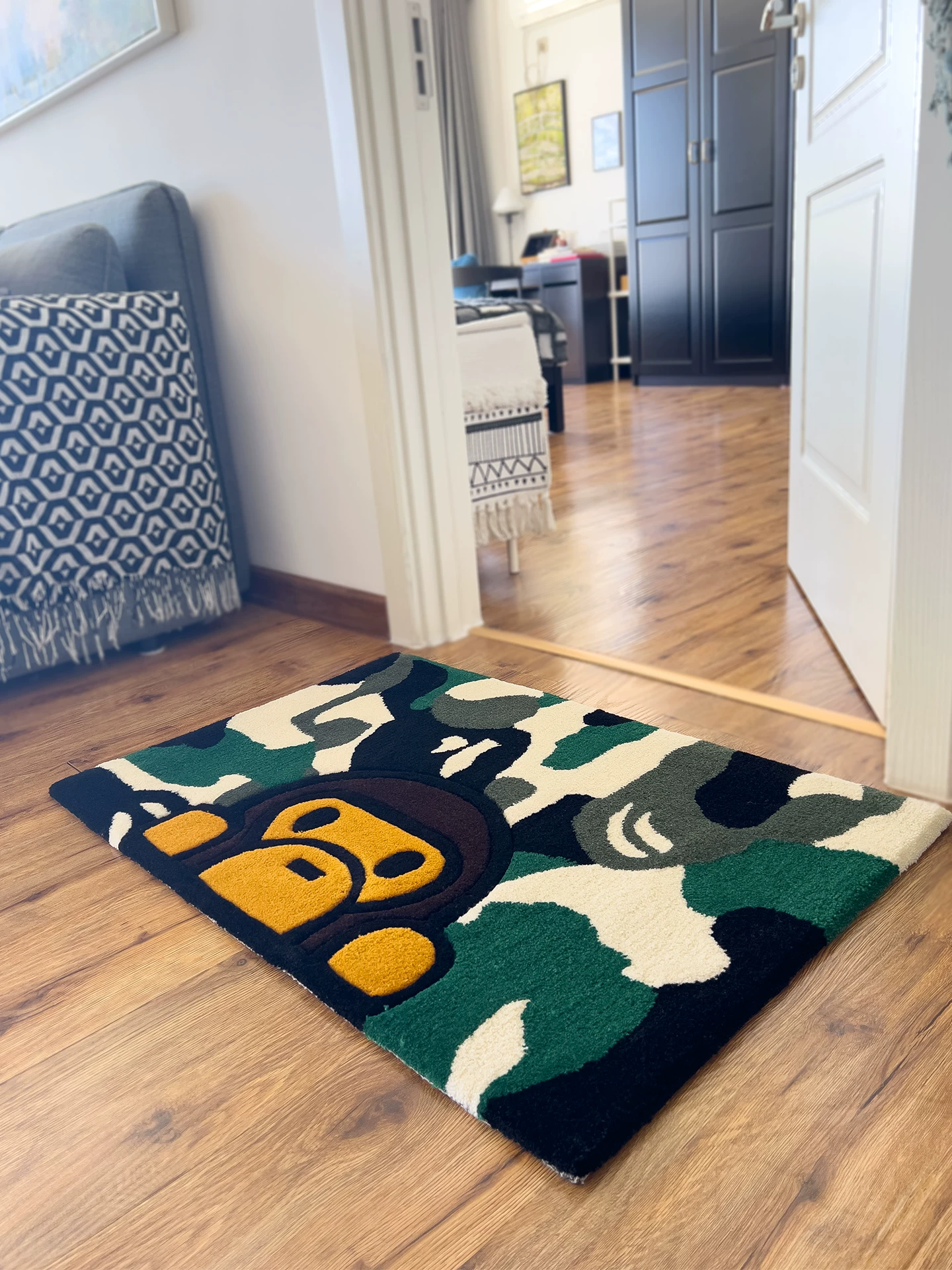 Trendy Brand Bape Camouflage Carpet Handmade Acrylic Thick Tufting Doormat No-Wash in Stock