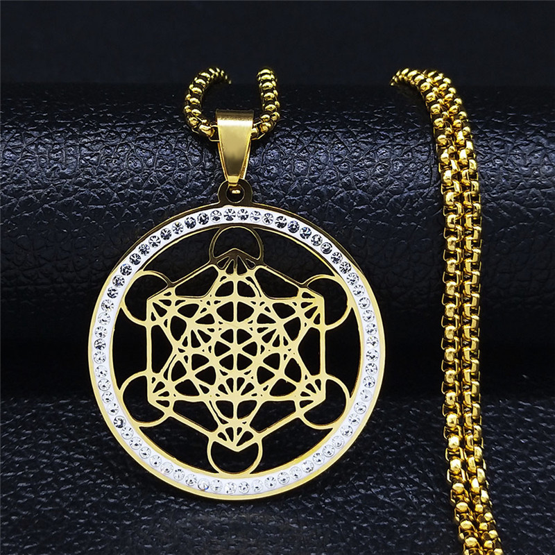 Vintage European and American Sacred Geometry Life Flower Necklace for Women and Men, Stainless Steel Round Pendant, Artistic Retro Style